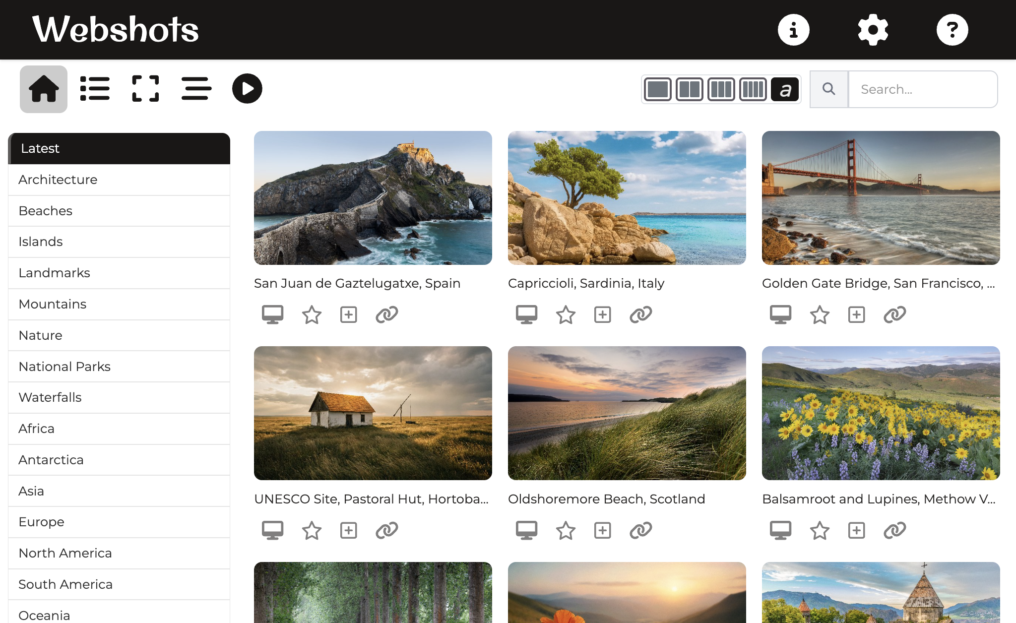 The first icon under any thumbnail (the small monitor) is "Make Wallpaper". Click it and Webshots sets that photo as your desktop background on every active display.