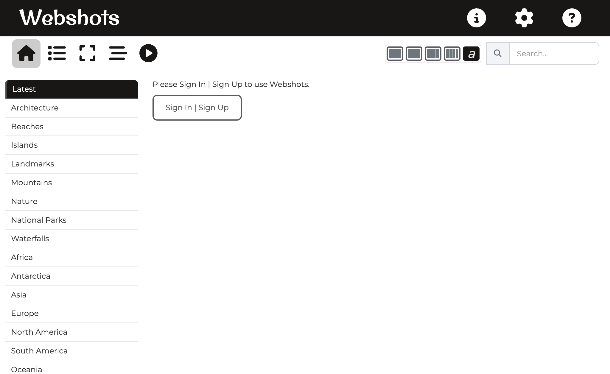 The first time you open Webshots you'll see this screen. Click "Sign In | Sign Up" to get started.