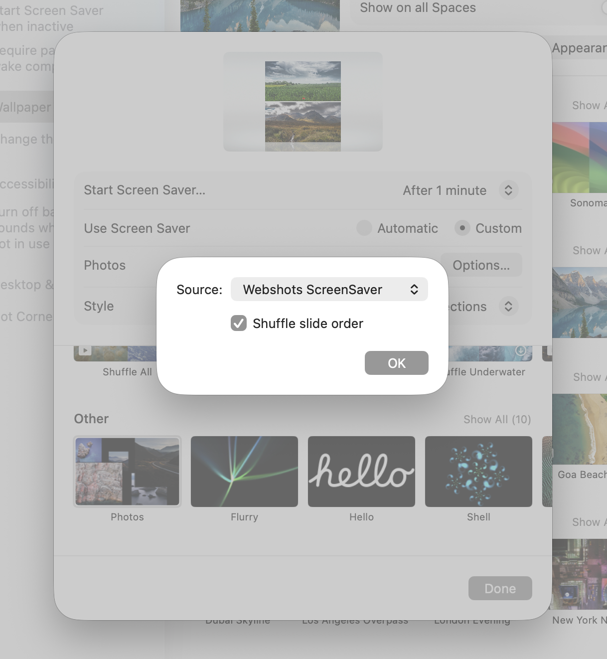Und der Ordner "Webshots ScreenSaver" ist als Quelle ausgewählt: